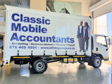 Mhangwana's branded Classic Mobile Accountants truck